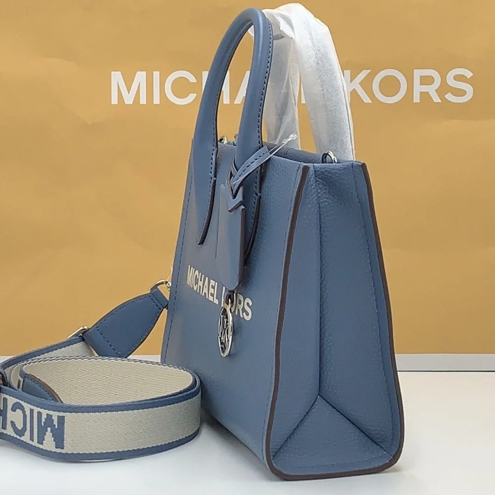 Michael Kors Mirella Small Pebbled Leather Crossbody Top Zip XBODY Bag Denim NWT - Picture 9 of 16